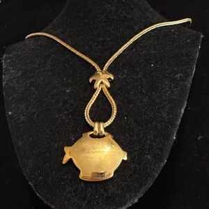 Fish Figures Gold Tone Pendant Necklace